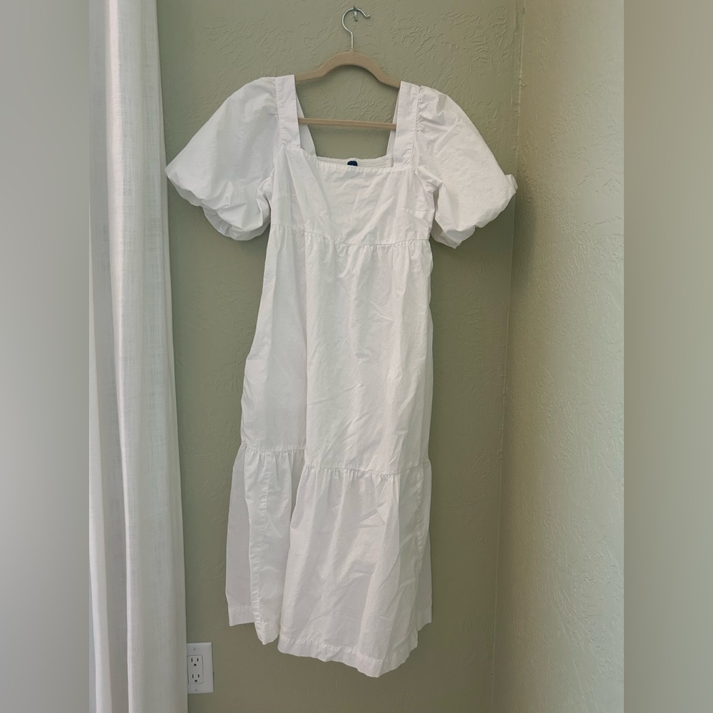 Old Navy White Poplin Puff Sleeve Dress Square Neck Size Small